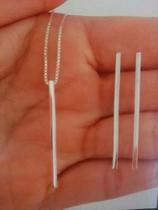 Conjunto Colar E Brinco Palito Geométrico Em Prata Lei 925