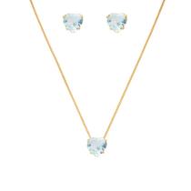 Conjunto Colar E Brinco Pedra Azul Claro Folheado A Ouro 18k Conjunto Colar E Brinco Pedra Azul Claro Folheado A Ouro 18k