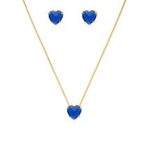 Conjunto Colar E Brinco Pedra Azul Royal Folheado A Ouro 18k