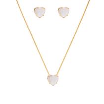 Conjunto Colar E Brinco Pedra Cristal Folheado A Ouro 18k Conjunto Colar E Brinco Pedra Cristal Folheado A Ouro 18k