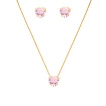 Conjunto Colar E Brinco Pedra Rosa Claro Folheado A Ouro 18k Conjunto Colar E Brinco Pedra Rosa Claro Folheado A Ouro 18k