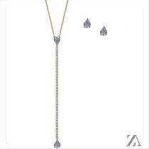 Conjunto Colar e Brinco Pedra Zircônia Gota com Detalhes no Pingente Grande em Micro Zircônia Conjunto Colar e Brinco Pedra Zircônia Gota com Detalhes no Pingente Grande em Micro Zircônia