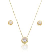 Conjunto Colar e Brinco Pedra Zircônica Feminino Delicado