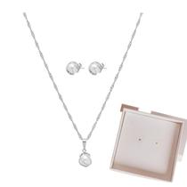 Conjunto Colar e Brinco Pérola Dourado Folhado a Ouro 18k