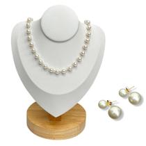 Conjunto colar e brinco Pérola Folheado a ouro 18k