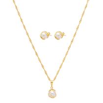 Conjunto Colar E Brinco Pérola Folheado A Ouro 18k Conjunto Colar E Brinco Pérola Folheado A Ouro 18k