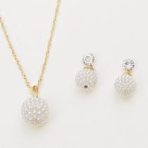 Conjunto Colar E Brinco Perolas Folheado em Ouro 18k