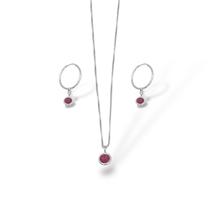 Conjunto Colar e Brinco Ponto de Luz Zircônia Rubelita - Prata 925 Conjunto Colar e Brinco Ponto de Luz Zircônia Rubelita - Prata 925
