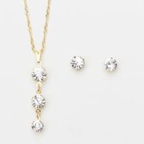 Conjunto Colar E Brinco Ponto Luz Folheado A Ouro 18k