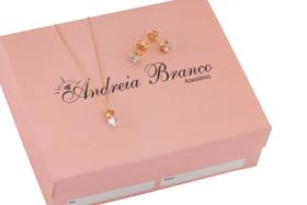 Conjunto Colar E Brinco Ponto Luz Zircônia Banhado Ouro 18k