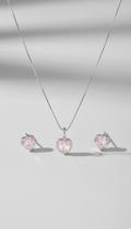 Conjunto Colar e Brinco Prata 925 Coração Rosa Conjunto Colar e Brinco Prata 925 Coração Rosa