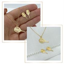 Conjunto Colar e Brinco Raquete de Beach Tênis Tennis banhado a Ouro 18k em semijoia com garantia Conjunto Colar e Brinco Raquete de Beach Tênis Tennis banhado a Ouro 18k em semijoia com garantia