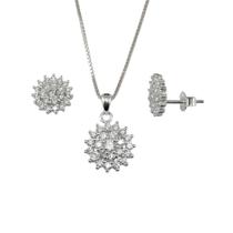 Conjunto Colar e Brinco Redondo Todo de Zircônia Cristal Prata 925 Conjunto Colar e Brinco Redondo Todo de Zircônia Cristal Prata 925