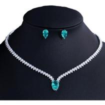 Conjunto Colar e Brinco Ródio Zircônia Riviera Conjunto Colar e Brinco Ródio Zircônia Riviera