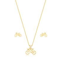 Conjunto Colar e Brincos Bicicleta Banhado a Ouro 18k Conjunto Colar e Brincos Bicicleta Banhado a Ouro 18k