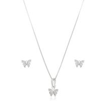 Conjunto Colar e Brincos Borboleta Minimalista Prata 925