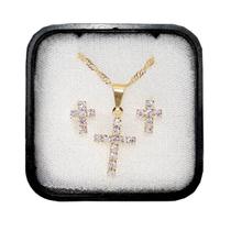 Conjunto Colar e Brincos com Cruz Strass Folheado