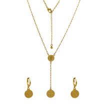 Conjunto Colar e Brincos com Pingentes de São Bento Folheado em Ouro 18K Softjoias Conjunto Colar e Brincos com Pingentes de São Bento Folheado em Ouro 18K Softjoias