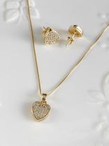Conjunto Colar e Brincos Coração Cravejado + Brinde Conjunto Colar e Brincos Coração Cravejado + Brinde