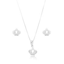 Conjunto Colar e Brincos Coroa Prata 925 Conjunto Colar e Brincos Coroa Prata 925
