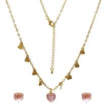 Conjunto Colar e Brincos de Coração Colorido Folheado em Ouro 18K SoftJoias Conjunto Colar e Brincos de Coração Colorido Folheado em Ouro 18K SoftJoias