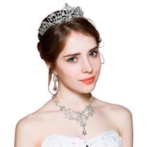 Conjunto Colar e Brincos Elegante Brillho Gota Luxo Prateado