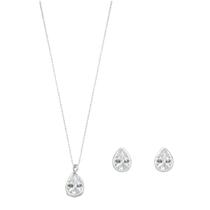 Conjunto Colar e Brincos em Prata 925 Ponto de Luz Chuveirinho com Zircônia Verde Esmeralda Prata 925 Legítima