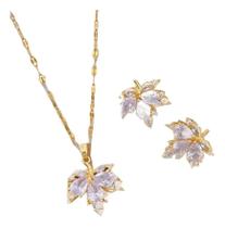 Conjunto Colar e Brincos Femininos Folhas de Outono Dourados Presente Para Mulheres