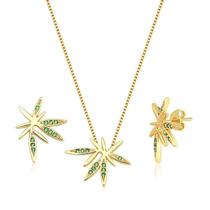Conjunto Colar e Brincos Folhagem Folheado a Ouro 18k