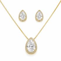 Conjunto Colar e Brincos gota com Zirconia Cristal Banhado a Ouro 18k Conjunto Colar e Brincos gota com Zirconia Cristal Banhado a Ouro 18k