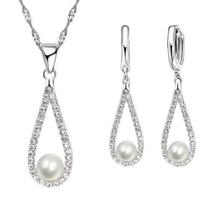 Conjunto Colar E Brincos Gota Perolado Feminino Prata 925 Conjunto Colar E Brincos Gota Perolado Feminino Prata 925