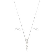 Conjunto Colar e Brincos Minimalistas Infinito Prata 925 Conjunto Colar e Brincos Minimalistas Infinito Prata 925