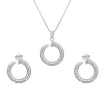 Conjunto Colar e Brincos Modelo Prego Cravejado Zircônias Banhado Ródio Branco Feminino Mandracjoias
