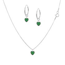 Conjunto Colar E Brincos Ponto De Luz 45cm Coração Em Prata 925