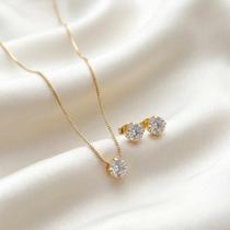 Conjunto colar e brincos ponto de luz zircônia cristal banhado a ouro 18k
