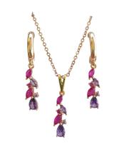 Conjunto colar e brincos ramo com zircônias lilás Conjunto colar e brincos ramo com zircônias lilás