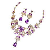 Conjunto Colar e Brincos Strass Brilho Roxo Luxo