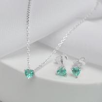 Conjunto Colar e Brincos Zircônia Coração Verde - Prata Conjunto Colar e Brincos Zircônia Coração Verde - Prata