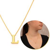 Conjunto Colar E Pingente Letra Feminina Dourada Inicial Nome Banhado a Ouro