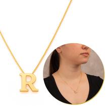 Conjunto Colar E Pingente Letra Feminina Dourada Inicial Nome Banhado a Ouro