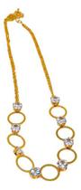 Conjunto Colar E Pulseira Círculos E Cristais Banhado a Ouro