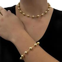 Conjunto Colar e Pulseira com Brincos Glamur Bolas Jma Bijoux