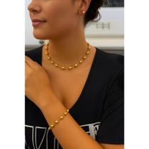 Conjunto Colar e Pulseira com Brincos Glamur Bolas Jma Bijoux Conjunto Colar e Pulseira com Brincos Glamur Bolas Jma Bijoux