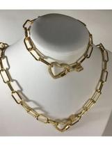 Conjunto Colar e Pulseira com Coração Cravejado de Micro Zircônias