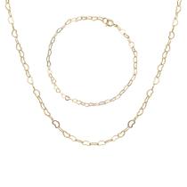 Conjunto Colar e Pulseira Elo de Coração Banhado Ouro 18k