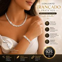Conjunto Colar e Pulseira Feminino Prata 925 Torcido Luxo Brilho Intenso Elegante Conjunto Colar e Pulseira Feminino Prata 925 Torcido Luxo Brilho Intenso Elegante
