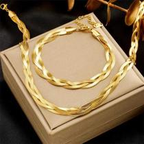 Conjunto Colar e Pulseira Fita Tripla