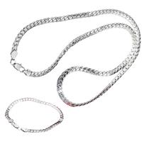 Conjunto Colar E Pulseira Grossa Banhada A Prata 925 , Masculino , Feminino , Unissex , Semi Joia