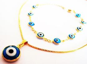Conjunto Colar E Pulseira Olho Grego Turco Folheado