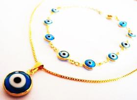 Conjunto Colar E Pulseira Olho Grego Turco Folheado